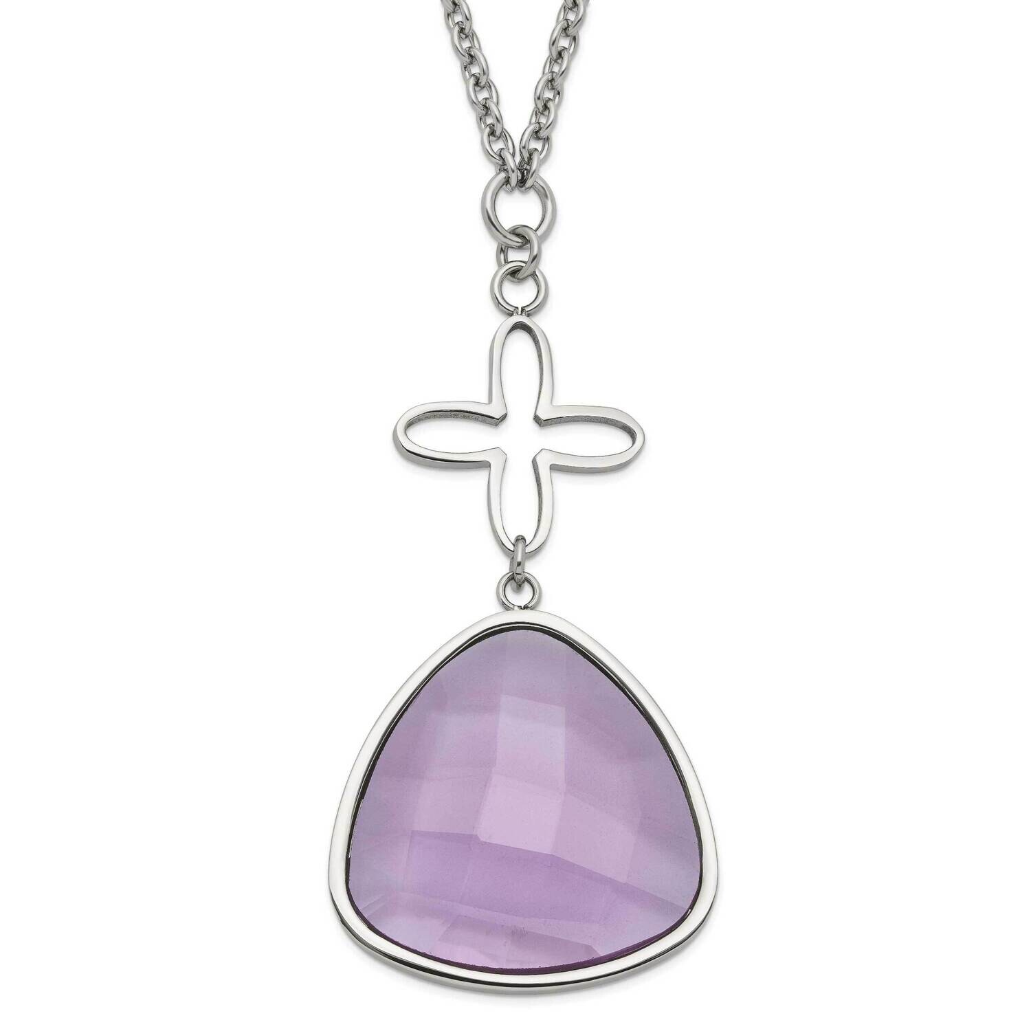 Polished Purple Glass Flower Necklace Stainless Steel SRN1682-18 by Chisel, MPN: SRN1682-18, 191101…