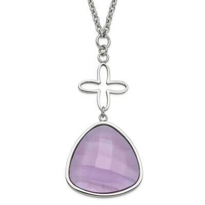 Polished Purple Glass Flower Necklace Stainless Steel SRN1682-18 by Chisel, MPN: SRN1682-18, 191101…