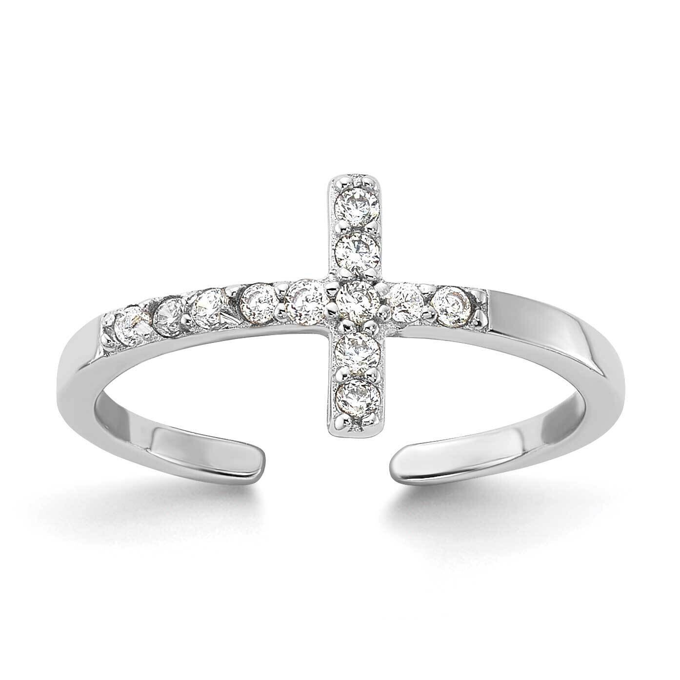 CZ Sideways Cross Toe Ring Sterling Silver Rhodium-Plated QR7465, MPN: QR7465,