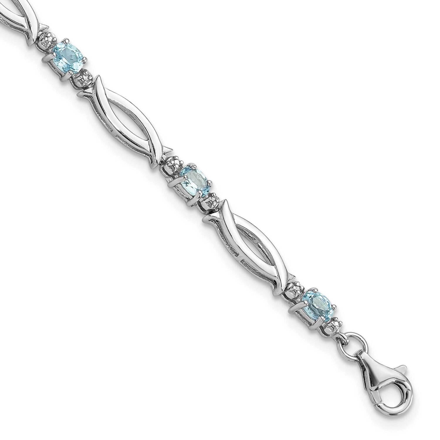 Rhodium-Plated Light SwiBlue Topaz Diamond Bracelet 7.25 Inch Sterling Silver QX994BT, MPN: QX994BT,