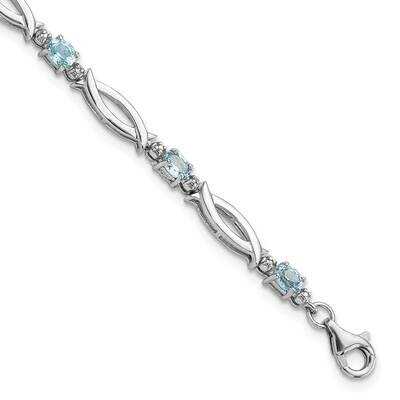 Rhodium-Plated Light SwiBlue Topaz Diamond Bracelet 7.25 Inch Sterling Silver QX994BT, MPN: QX994BT,