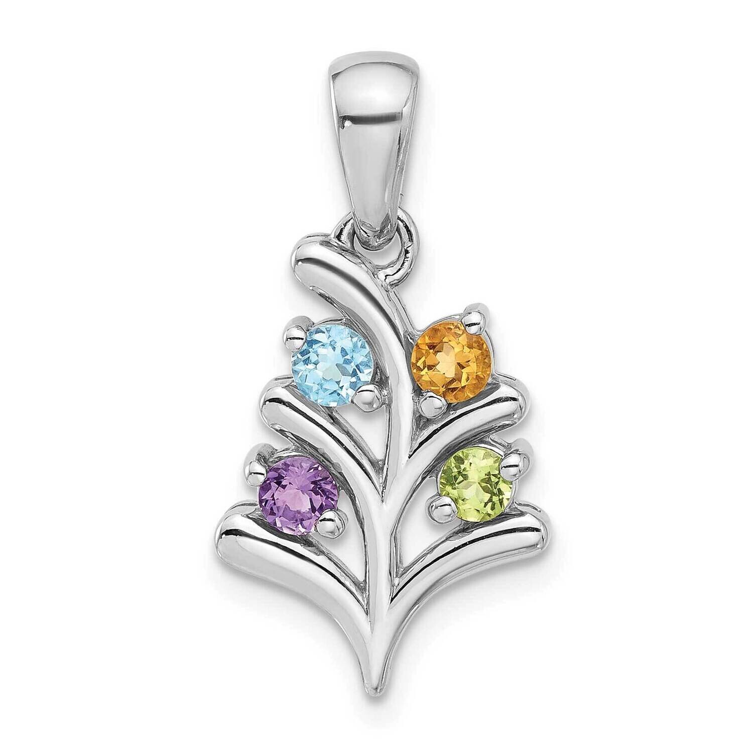 Rainbow Multi-Gemstone Tree Pendant Sterling Silver Rhodium-Plated QP5867RB, MPN: QP5867RB,