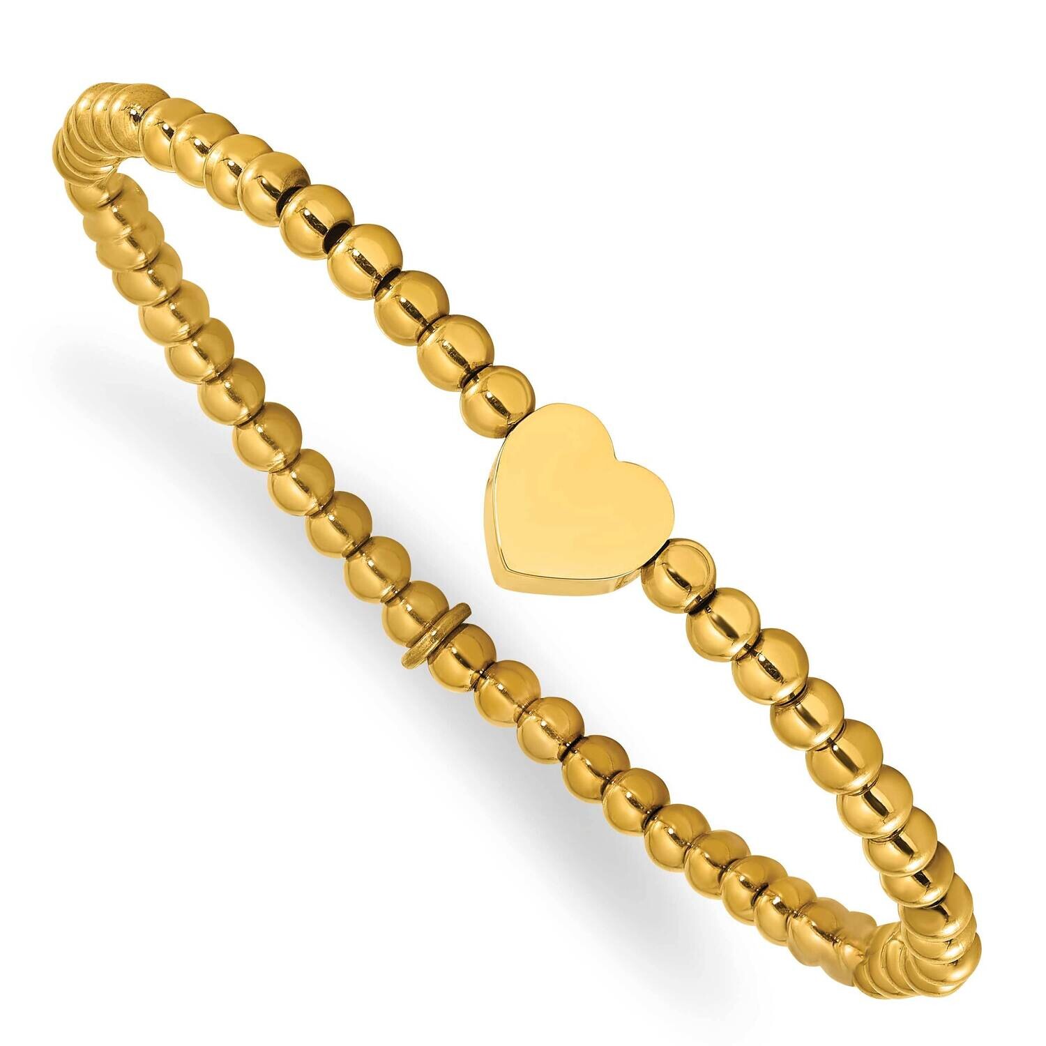 Chisle Polished Yellow Ip-Plated Heart 4mm Stretch Bracelet 6.5 Inch Stainless Steel SRB3140Y by Ch…
