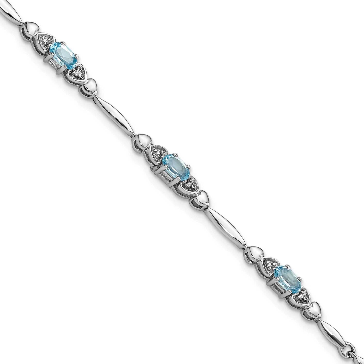 Rhodium-Plated Light SwiBlue Topaz Diamond Bracelet 7.5 Inch Sterling Silver QX995BT
