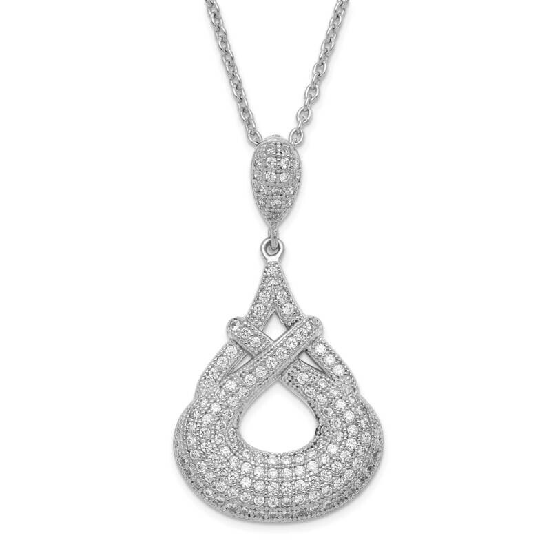 & CZ Brilliant Embers Fancy Teardrop 2 Inch Extension Necklace Sterling Silver QMP678-18