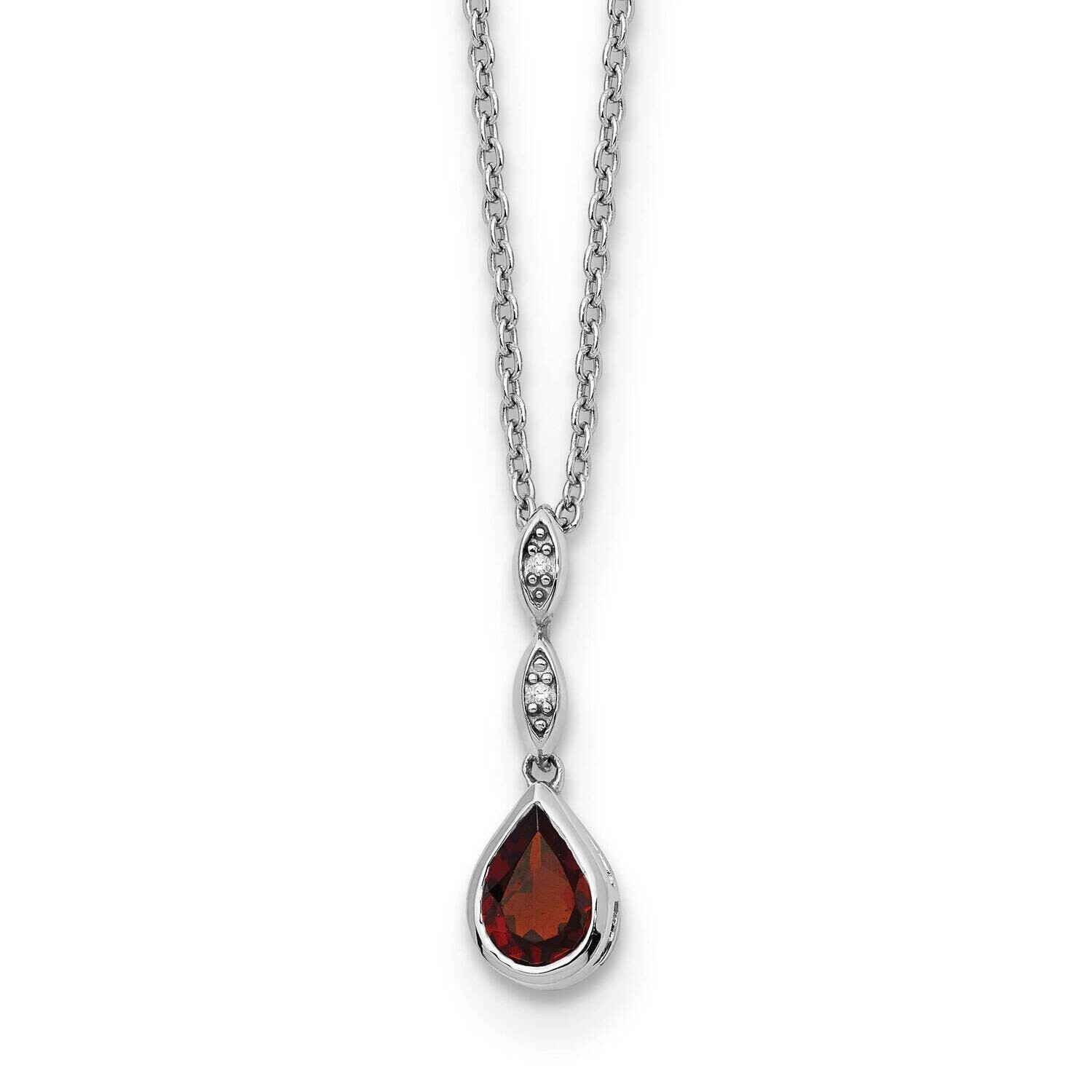 Rh Plated White Ice .01 Ct. Diamond Garnet 2 Inch Extender Necklace Sterling Silver QW369GA-18, MPN…