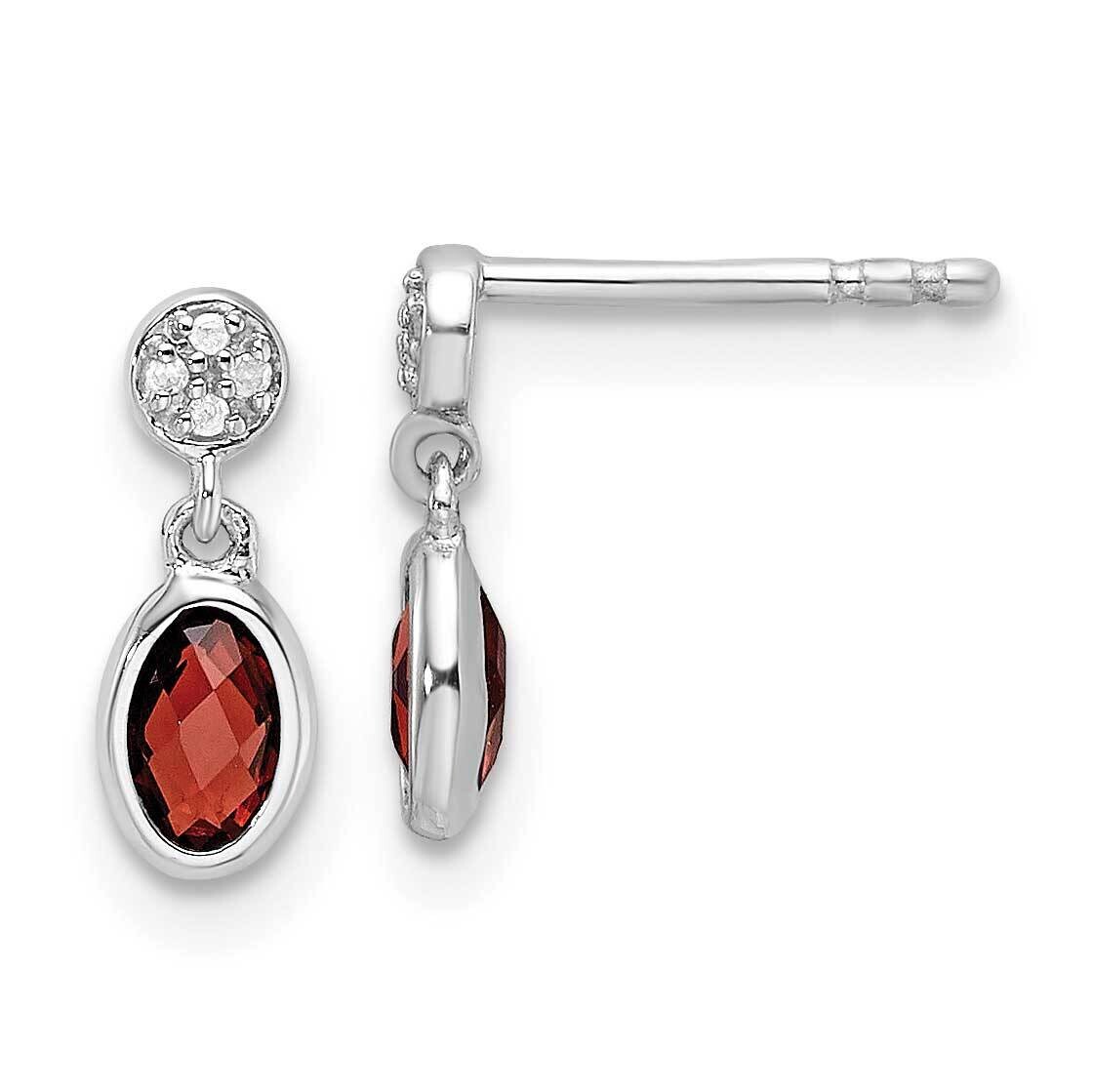 Rh Plated White Ice .02Ct. Diamond Garnet Post Earrings Sterling Silver QW367GA, MPN: QW367GA,