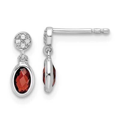 Rh Plated White Ice .02Ct. Diamond Garnet Post Earrings Sterling Silver QW367GA, MPN: QW367GA,