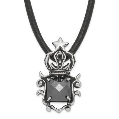 Antiqued Star Crown Black Glass Necklace Stainless Steel SRN1144-20 by Chisel, MPN: SRN1144-20, 886…