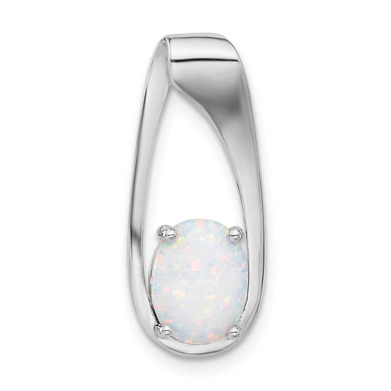 White Created Opal Slide Pendant Sterling Silver Rhodium-Plated QP5764, MPN: QP5764,