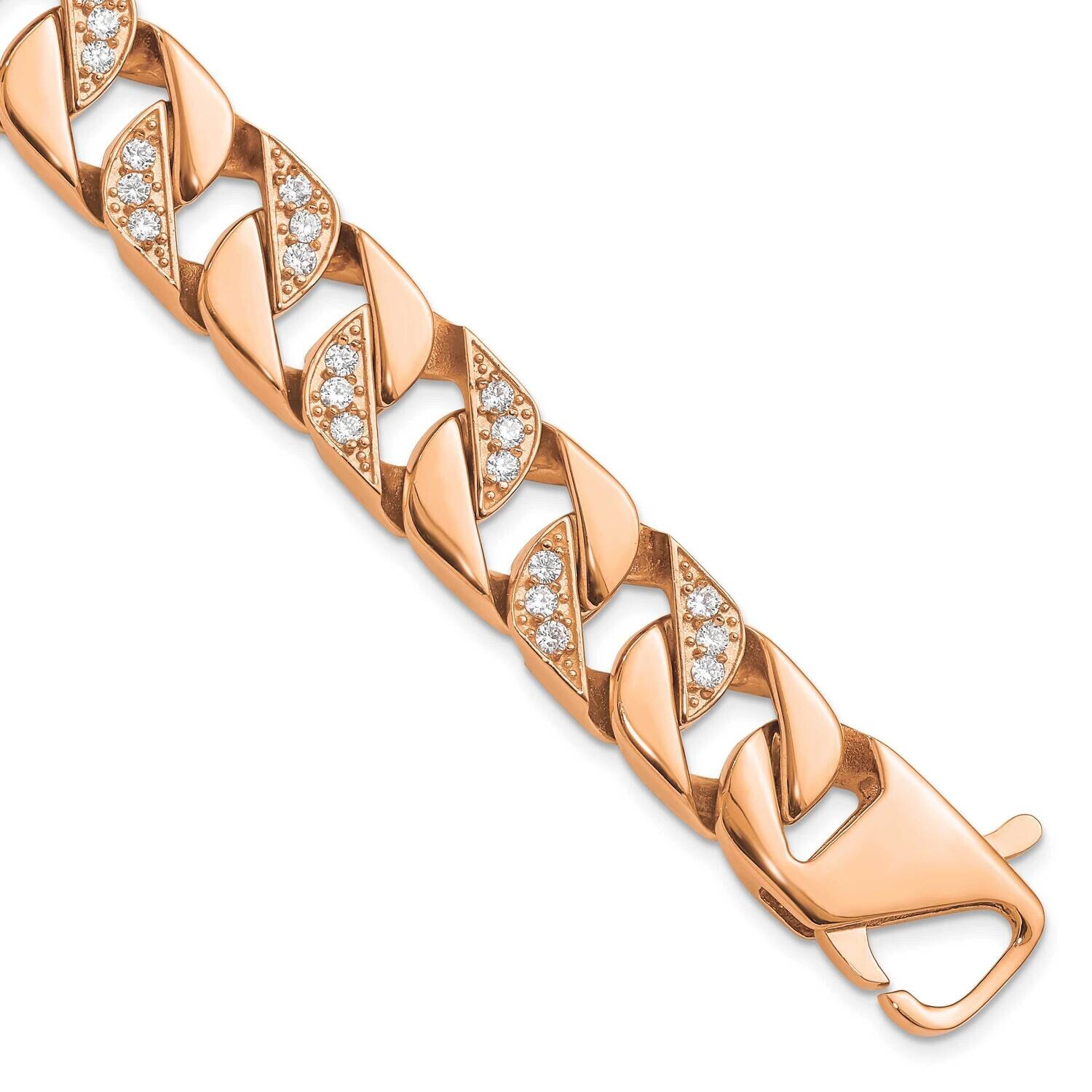 Chisel Polished Rose Ip-Plated CZ 7.75 Inch Curb Link Bracelet Stainless Steel SRB3071-7.75 by Chis…