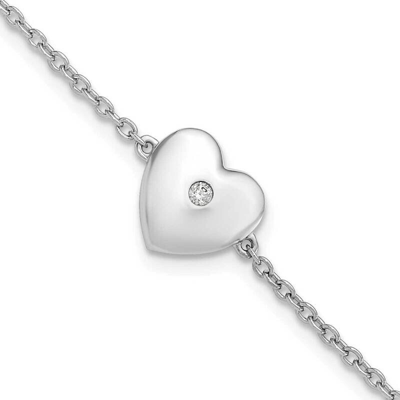 White Ice 7 Inch Diamond Heart .5 Inch Extender Sterling Silver Rhodium-Plated QW537-7