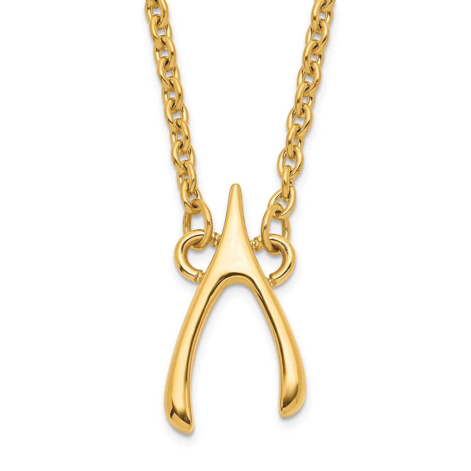 Polished Yellow Ip-Plated Wishbone Necklace Stainless Steel SRN1731-15.75 by Chisel, MPN: SRN1731-1…