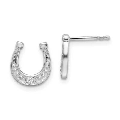 Rh Plated White Ice .03Ct. Diamond Horseshoe Post Earrings Sterling Silver QW576, MPN: QW576,