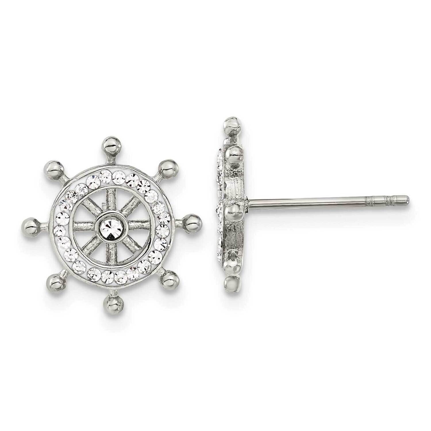 Chisel Polished Preciosa Crystal Ship Wheel Post Earrings Stainless Steel SRE1581 by Men&#39;s Jewelry …