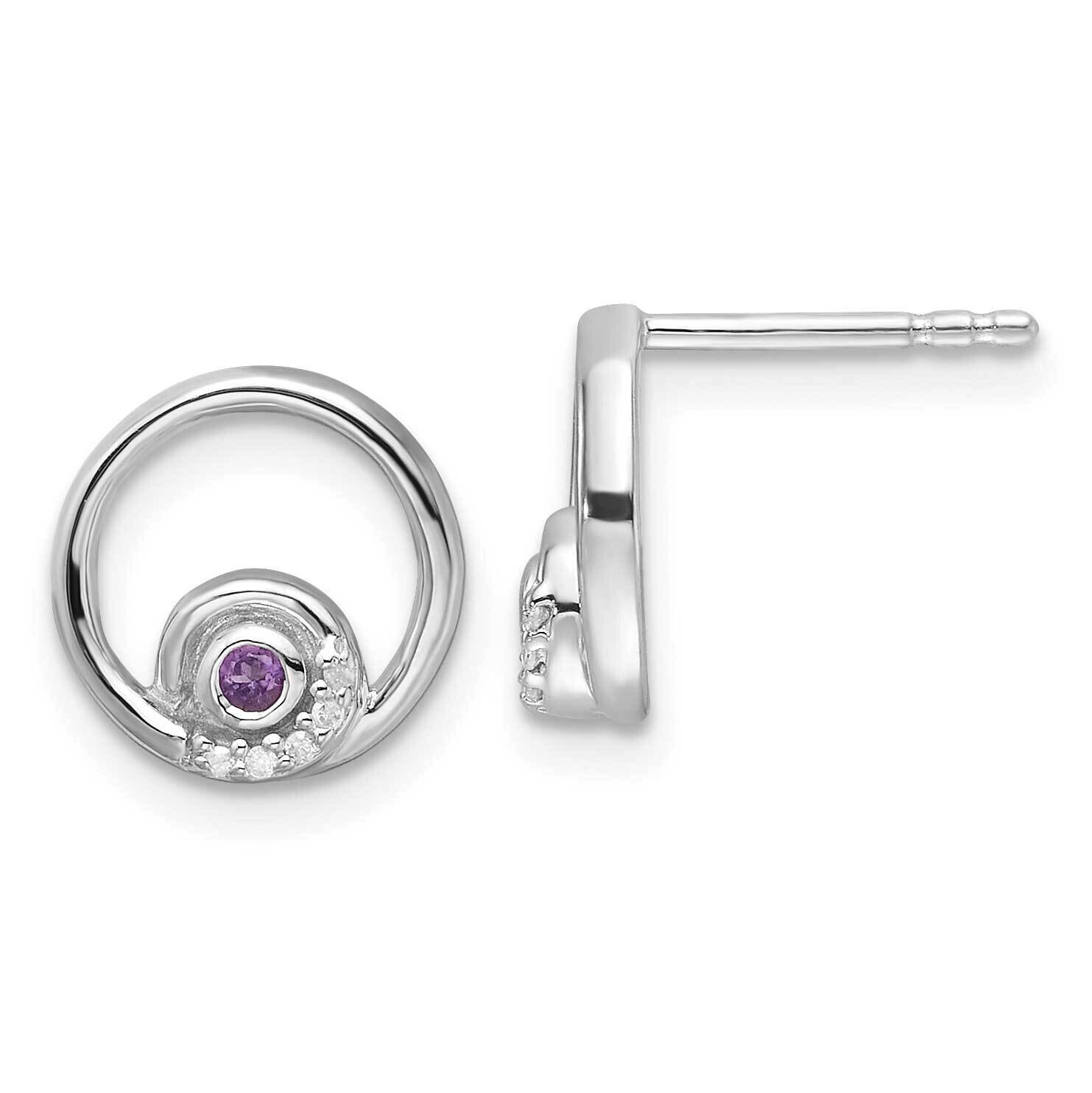 Rh Plated White Ice .03Ct. Diamond Amethyst Post Earrings Sterling Silver QW372AM, MPN: QW372AM,