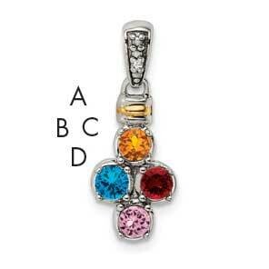 4-Stone Diamond Mothers Pendant Semi-Mount Sterling Silver Antiqued 14k QMPD37/4, MPN: QMPD37/4,