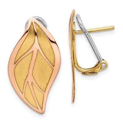 Rose Yellow Polished Brushed Leaf Omega Back Earrings 14k Two-Tone Gold SF3043E, MPN: SF3043E,