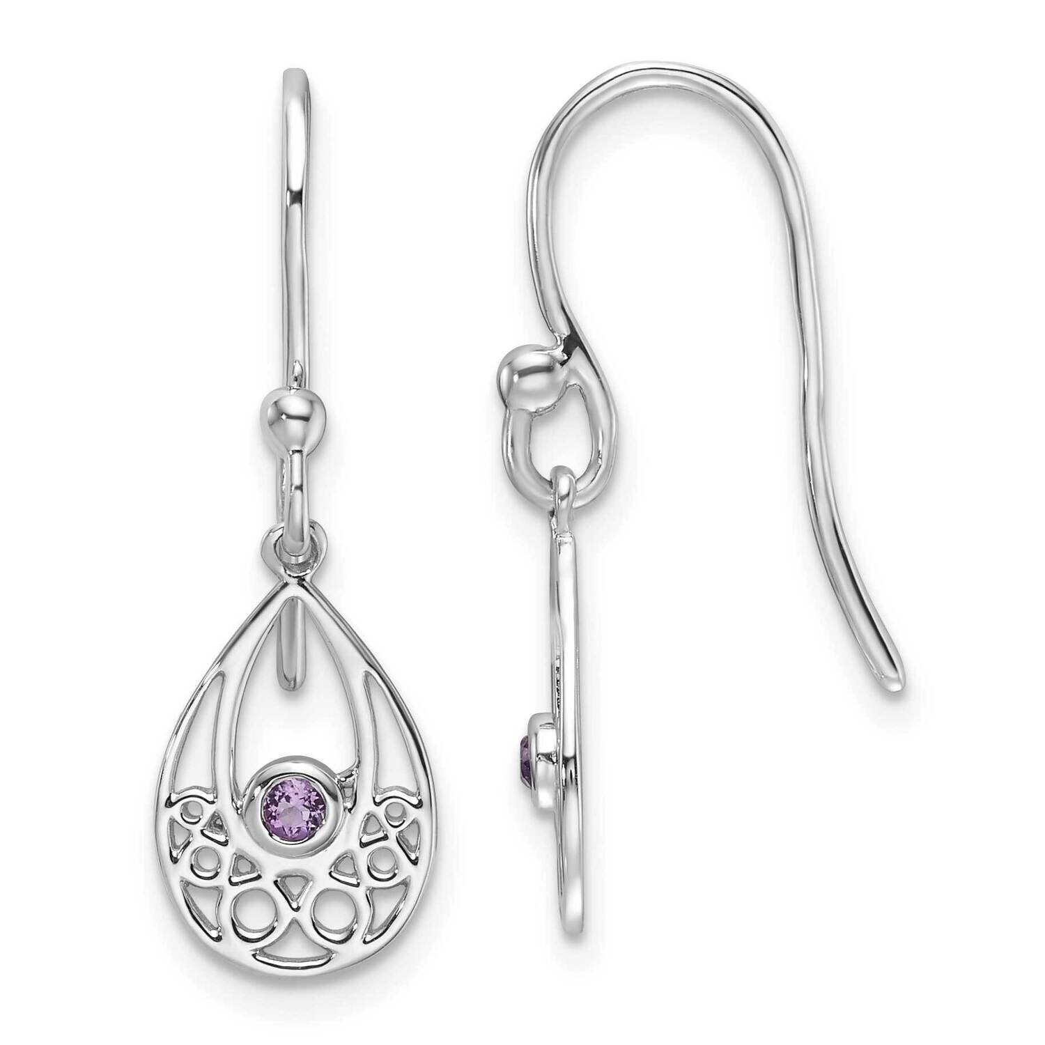 Rh Plated White Ice Amethyst Shepherd Hook Earrings Sterling Silver QW340AM, MPN: QW340AM,