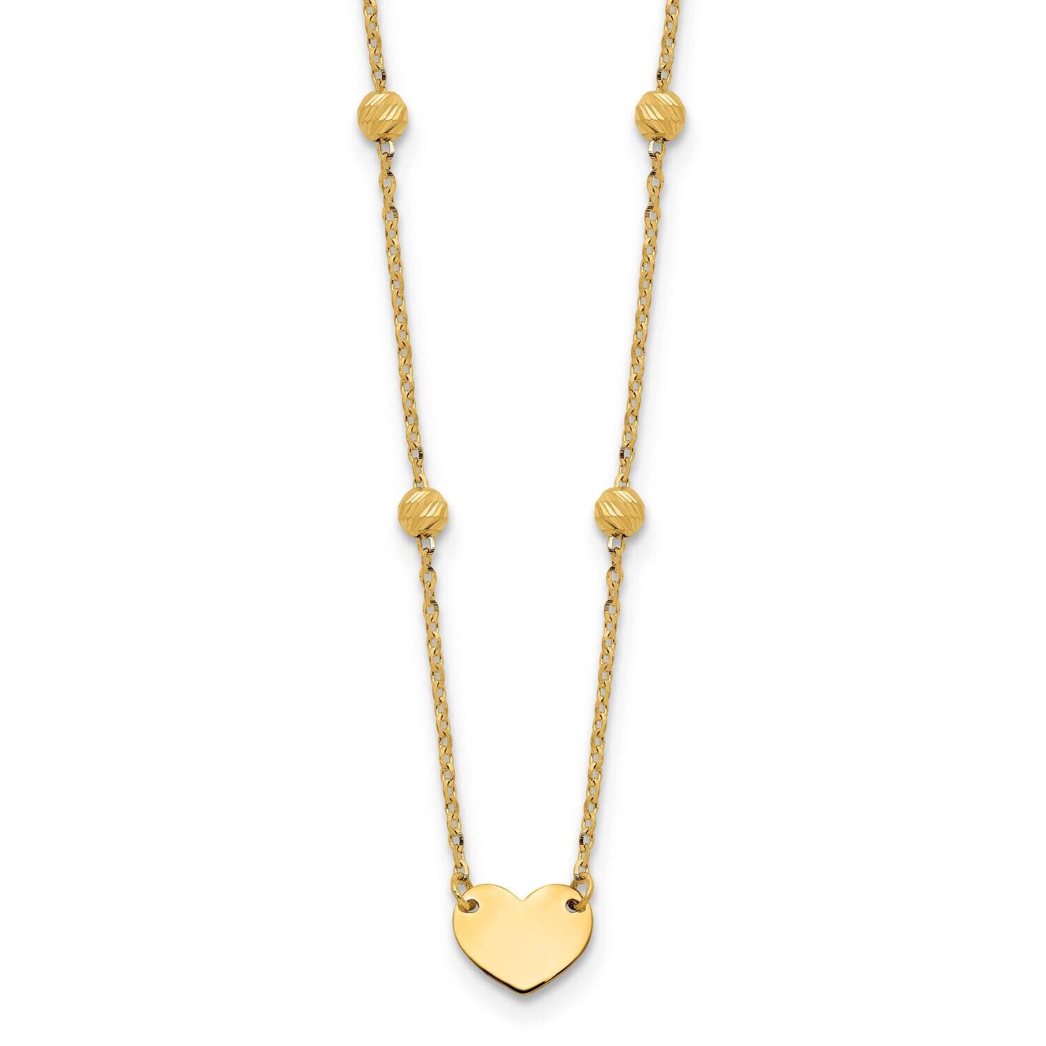 Diamond-Cut Heart Beads Plus 2 Inch Extender Necklace 14k Polished Gold SF3039-15.5