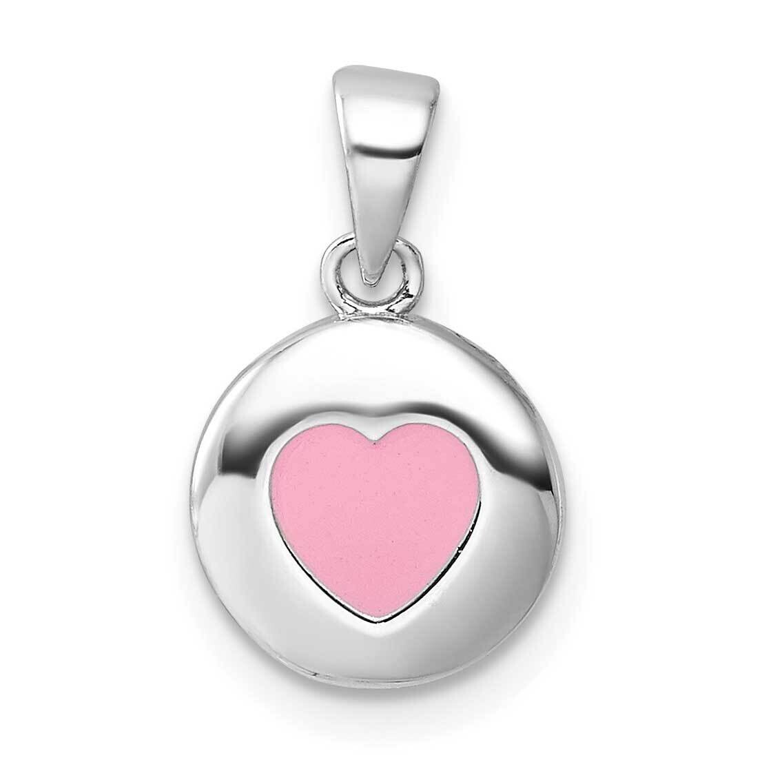 Rhod-Plated Polished Pink Enamel Heart Children&#39;s Pendant Sterling Silver QP5838, MPN: QP5838,