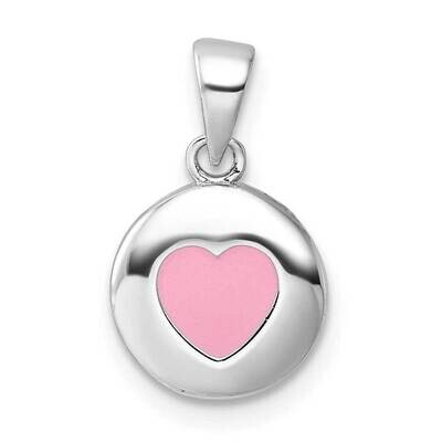 Rhod-Plated Polished Pink Enamel Heart Children&#39;s Pendant Sterling Silver QP5838, MPN: QP5838,