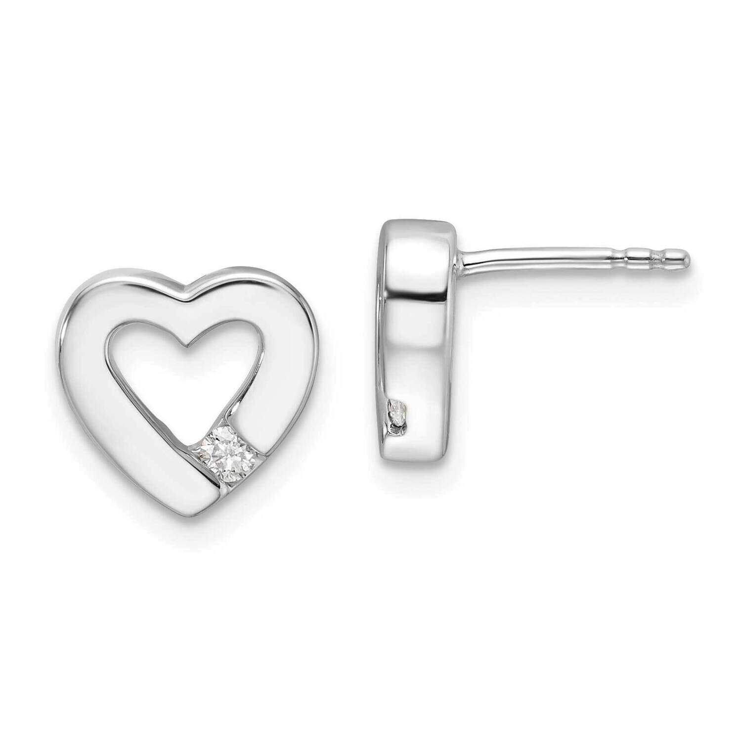 Rh Plated White Ice .08Ct Diamond Heart Earrings Sterling Silver QW567, MPN: QW567,