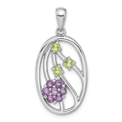 Amethyst Peridot Flower Pendant Sterling Silver Rhodium-Plated QP5896, MPN: QP5896,