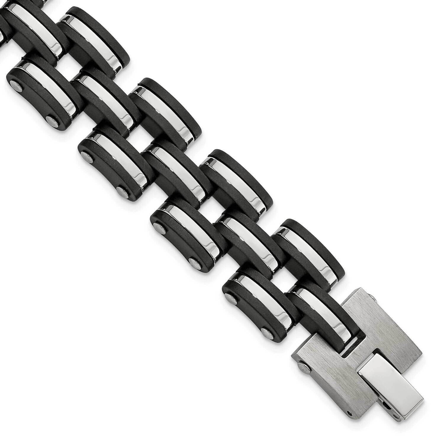 Chisel Brushed Polished Black Rubber 8 Inch Link Bracelet Stainless Steel SRB3061-8 by Chisel, MPN:…