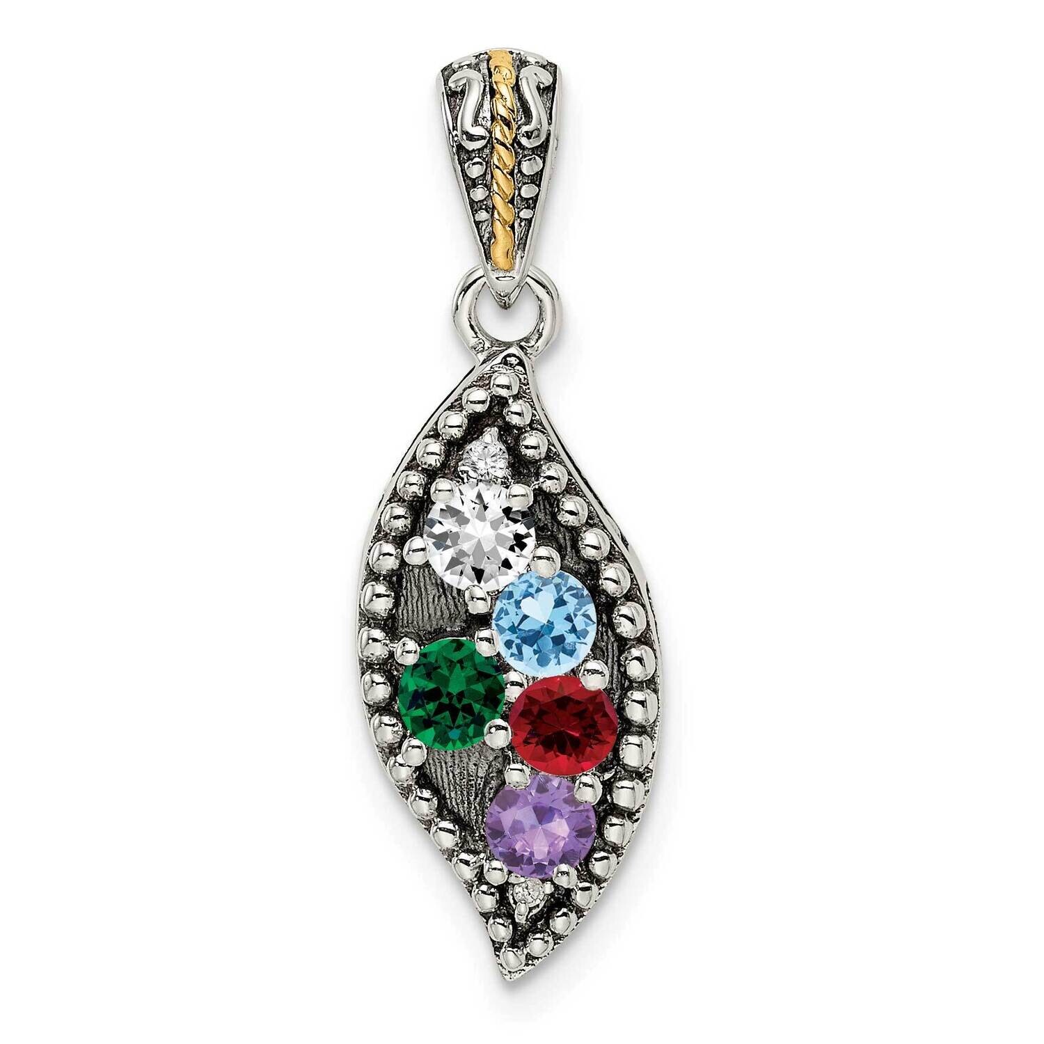 Sterling Silver Antique 5-Stone Diamond Family Pendant 18 Inch Chain 14k Gold QMPD40/5-18, MPN: QMP…