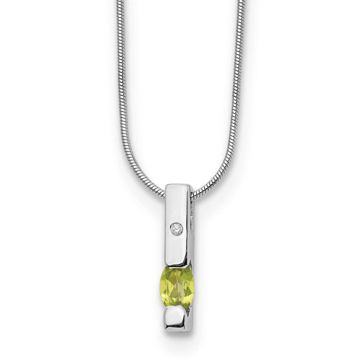 Rh Plated White Ice .02Ct. Diamond &amp; Peridot 2 Inch Extension Necklace  Sterling Silver QW209PE-18,…