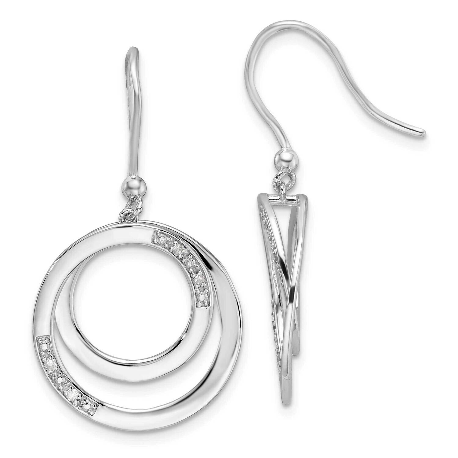 Rh Plated White Ice .05Ct. Diamond Circle Dangle Earrings Sterling Silver QW553