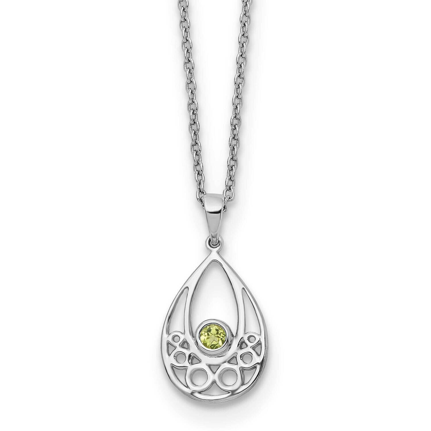 Rh Plated White Ice Peridot 2 Inch Extension Necklace Sterling Silver QW339PE-18, MPN: QW339PE-18,