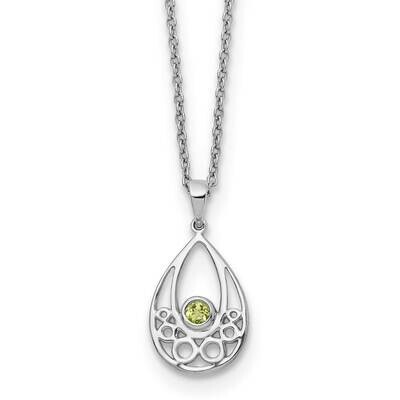 Rh Plated White Ice Peridot 2 Inch Extension Necklace Sterling Silver QW339PE-18, MPN: QW339PE-18,