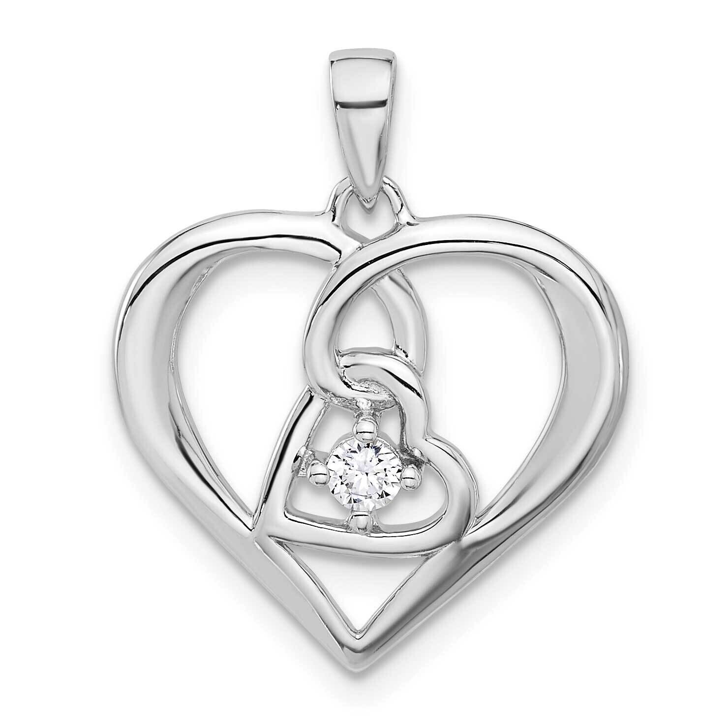 Polished CZ Open Double Heart Pendant Sterling Silver Rhodium-Plated QP5781