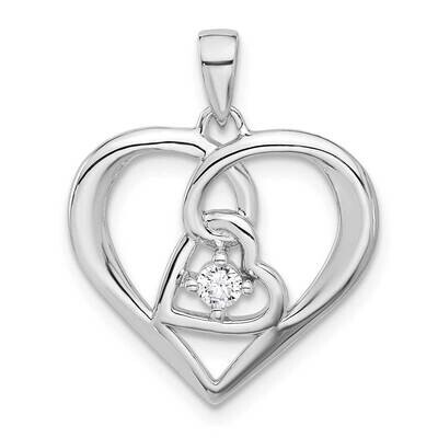 Polished CZ Open Double Heart Pendant Sterling Silver Rhodium-Plated QP5781, MPN: QP5781,