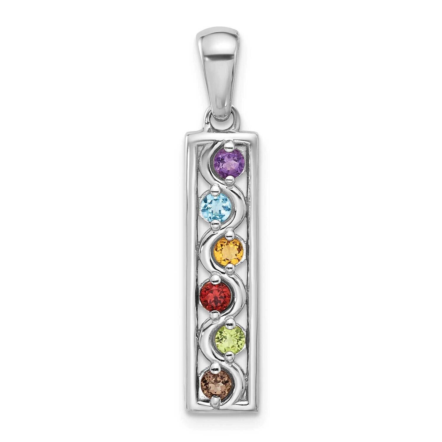 Rainbow Multi Gemstone Pendant Sterling Silver Rhodium-Plated QP5863RB, MPN: QP5863RB,