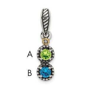 2-Stone Diamond Mothers Pendant Semi-Mount Sterling Silver Antiqued 14k QMPD27/2, MPN: QMPD27/2,