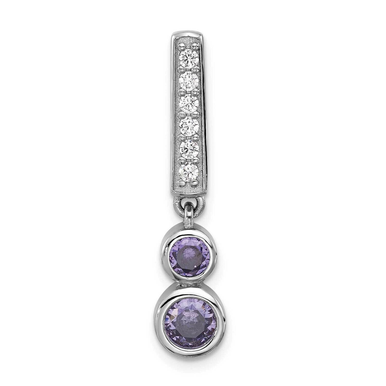 Polished Purple CZ Chain Slide Sterling Silver Rhodium-Plated QP5771, MPN: QP5771,