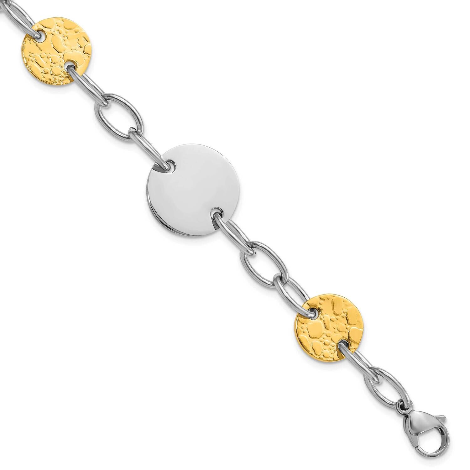Yellow Ip-Plated Textured Circle Link Bracelet 9 Inch Stainless Steel SRB407-8 by Chisel, MPN: SRB4…