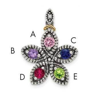 5-Stone Diamond Mothers Pendant Semi-Mount Sterling Silver Antiqued 14k QMPD28/5, MPN: QMPD28/5, 88…