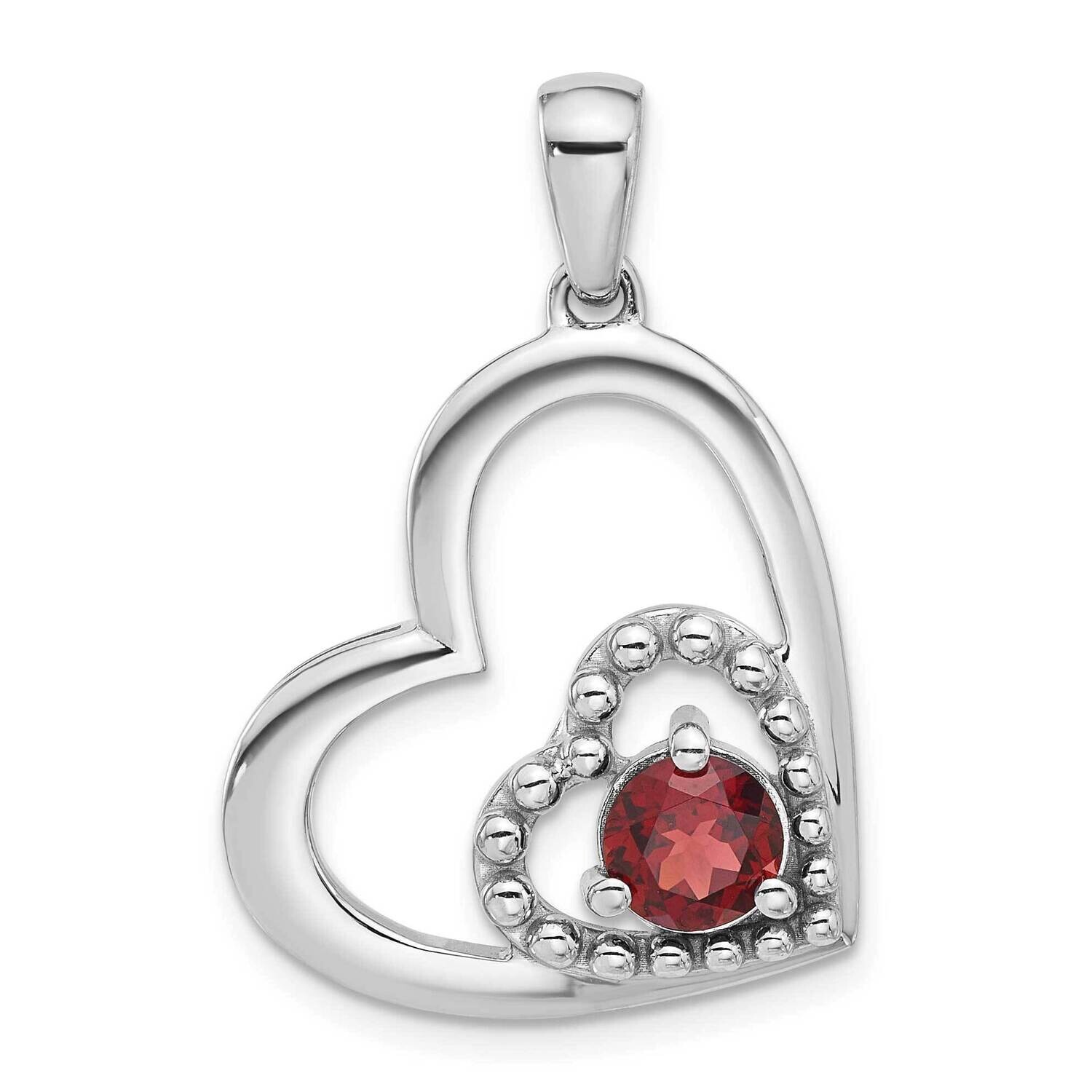 Garnet Double Heart Pendant Sterling Silver Rhodium-Plated QP5874GA, MPN: QP5874GA,