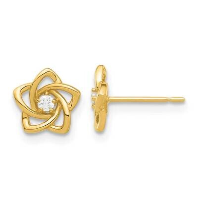 Madi K Polished CZ Flower Post Earrings 14k Gold SE3057, MPN: SE3057,