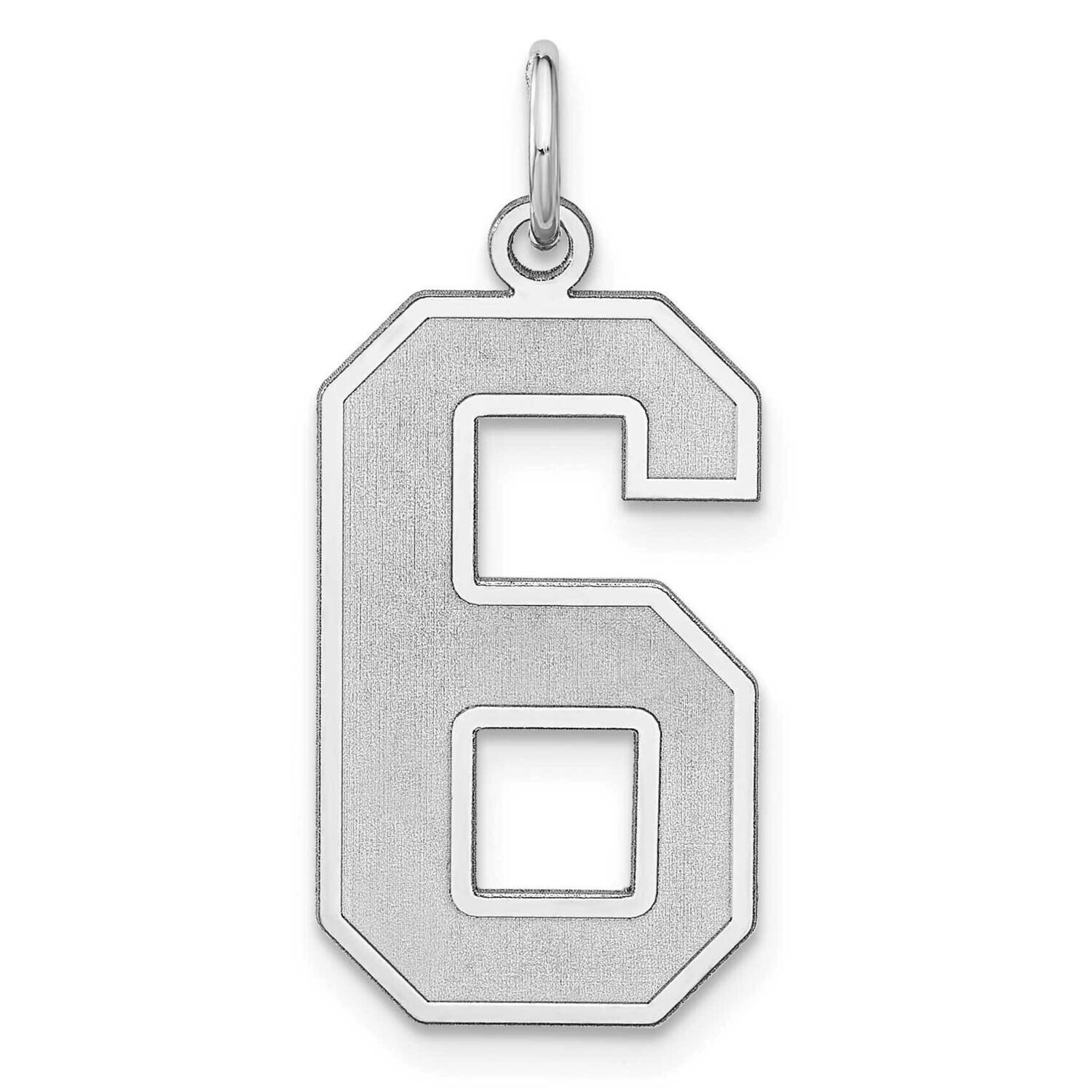 Satin Number 6 Charm Sterling Silver Rhodium-Plated QPXP06