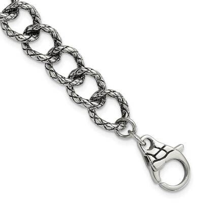 Polished &amp; Antiqued Textured Link Bracelet 9 Inch Stainless Steel SRB1294-9 by Chisel, MPN: SRB1294…