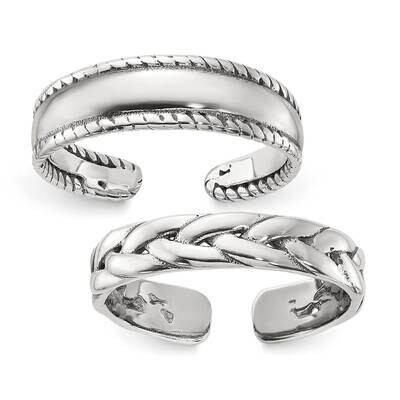 Antiqued Set Of 2 Toe Rings Sterling Silver Polished QR7461SET, MPN: QR7461SET,