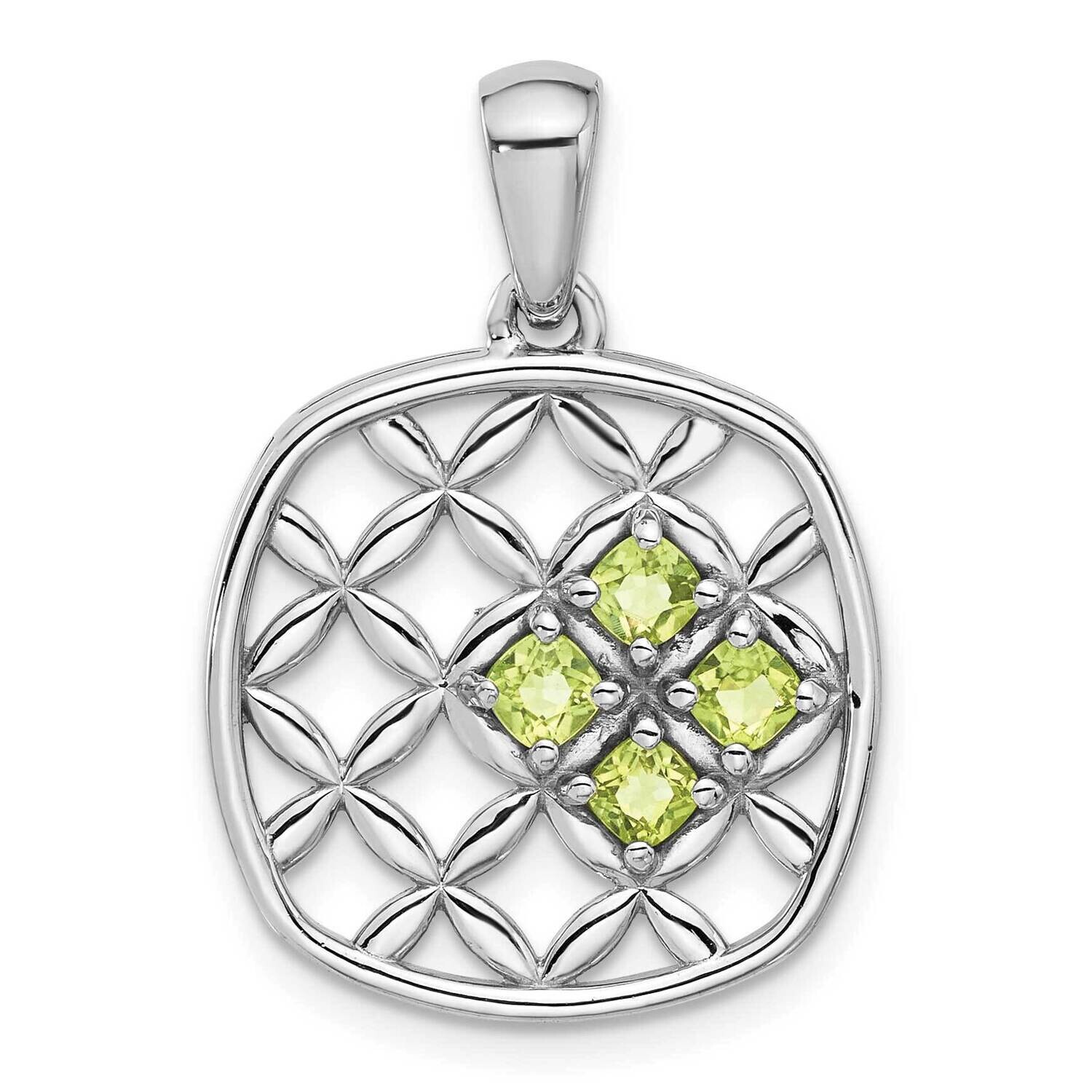 Peridot Basket Weave Design Pendant Sterling Silver Rhodium-Plated QP5881PE, MPN: QP5881PE,