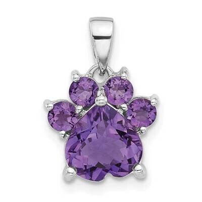 Polished Amethyst Paw Pendant Sterling Silver Rhodium-Plated QP5872AM, MPN: QP5872AM,