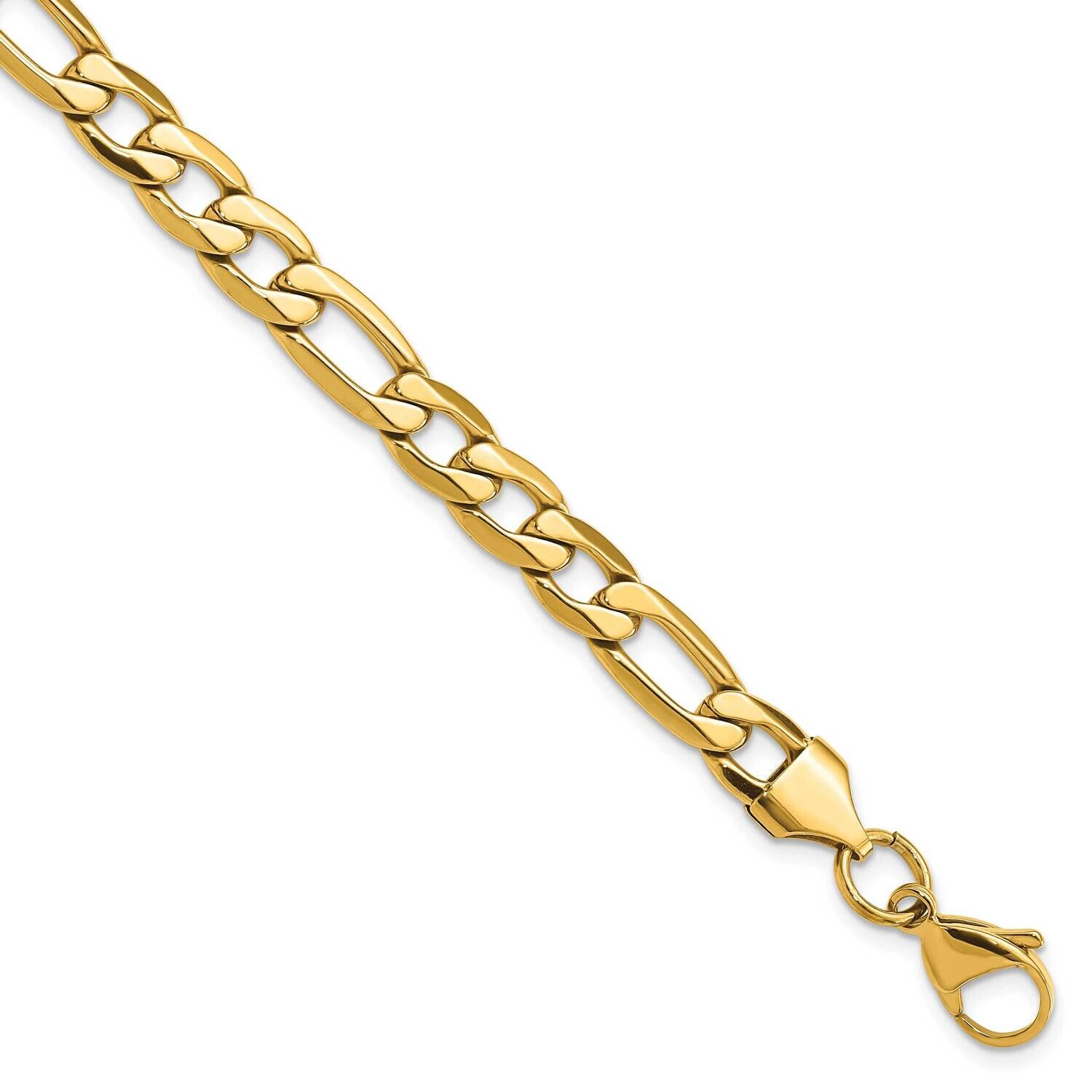Chisel Polished Yellow Ip-Plated 7.50mm 8.25 Inch Figaro Bracelet Stainless Steel SRB3050-8.25 by C…