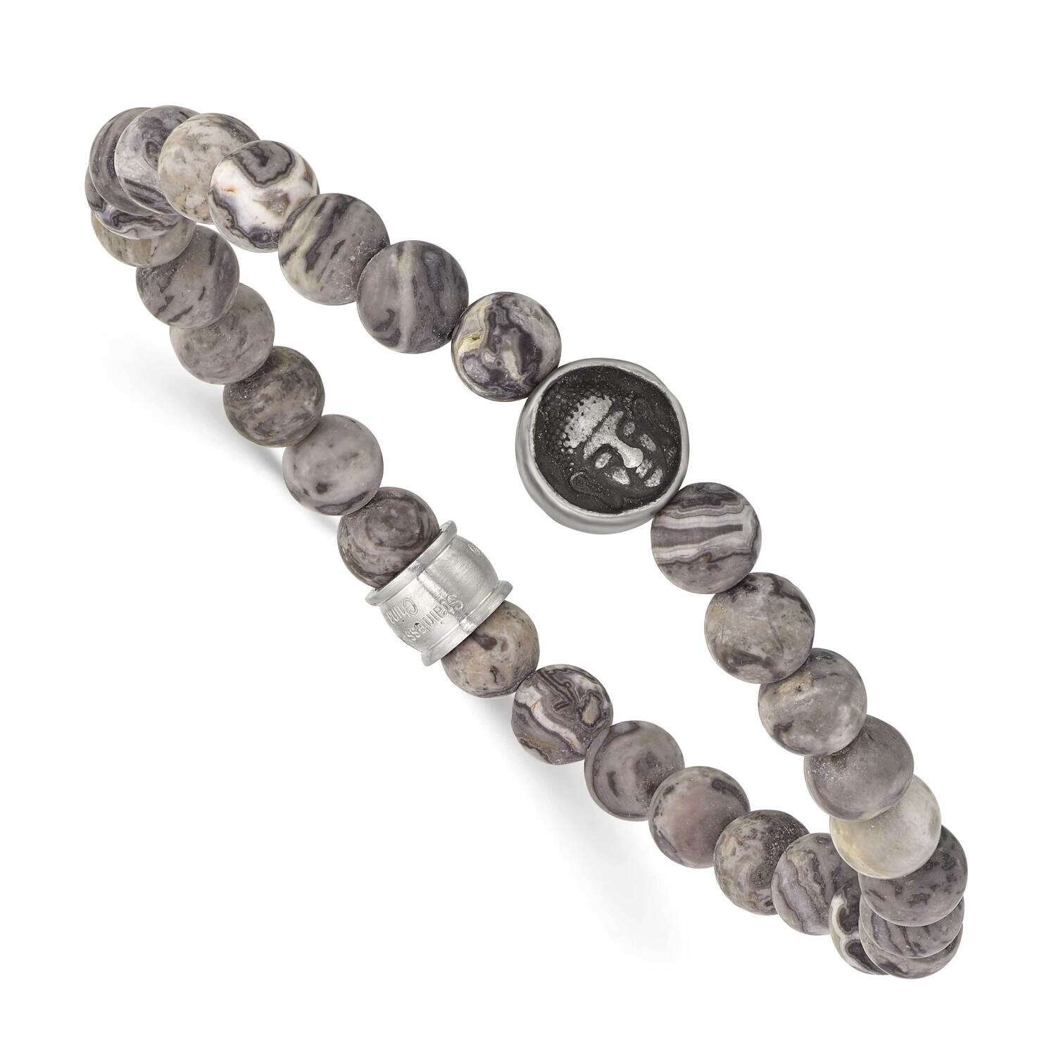 Chisel Antiqued Brushed Buddha 6.5mm Map Stone Beaded Stretch Bracelet 7.25 Inch Stainless Steel SR…
